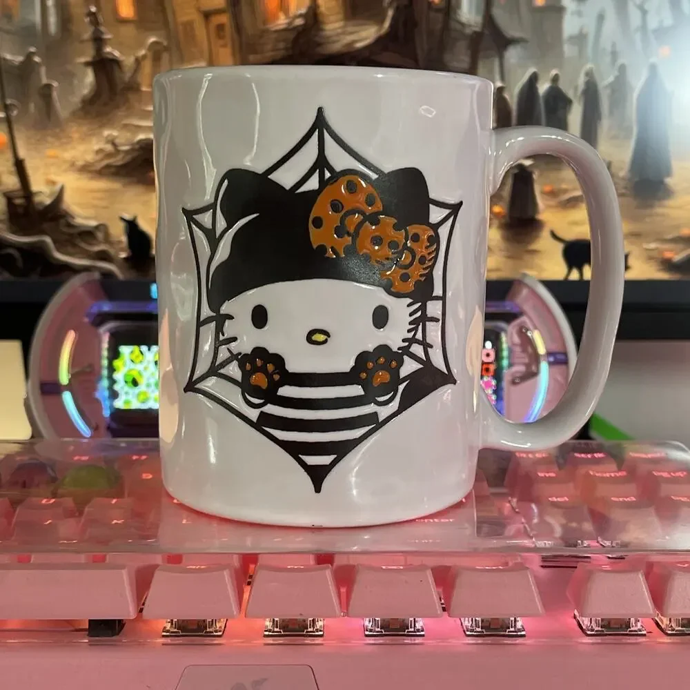 Hello Kitty Halloween Mug Bandit White Orange Black Cobweb 17oz 2024 Sanrio